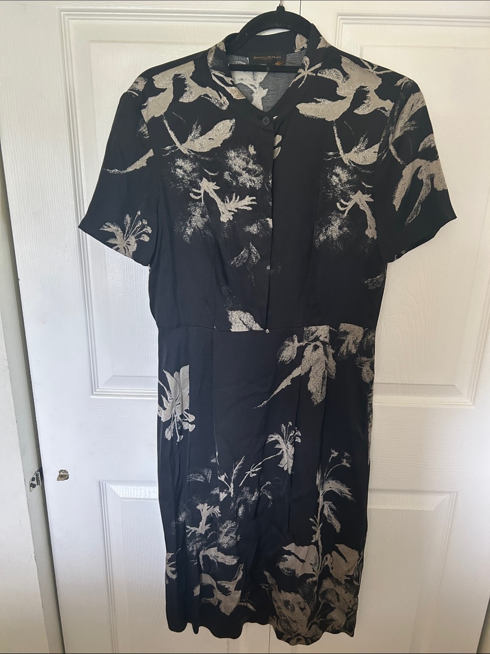 Donna Karan Black Midi Dress with Cream Floral Print